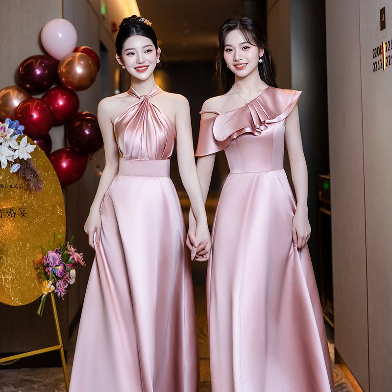 Pink Bridesmaid Dress 2026 New Style, Can Be Worn Casually, Sister Group Dress, Women's Light Luxury Niche High-End Satin Summer Dress