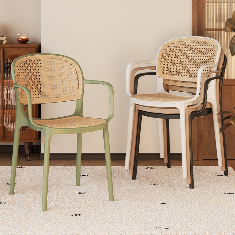 Vintage-Style Stackable Chairs for Home Use, Rattan Dining Chairs, Living Room, Study, Bedroom, Commercial Use, Thickened Plastic Backrest Stools Vintage-Style Stackable Chairs for Home Use, Rattan Dining Chairs, Living Room, Study, Bedroom, Commercial Use, Thickened Plastic Backrest Stools