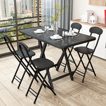 Household small apartment free installation folding dining table Rectangular four or six people rental house dining table Simple iron frame table