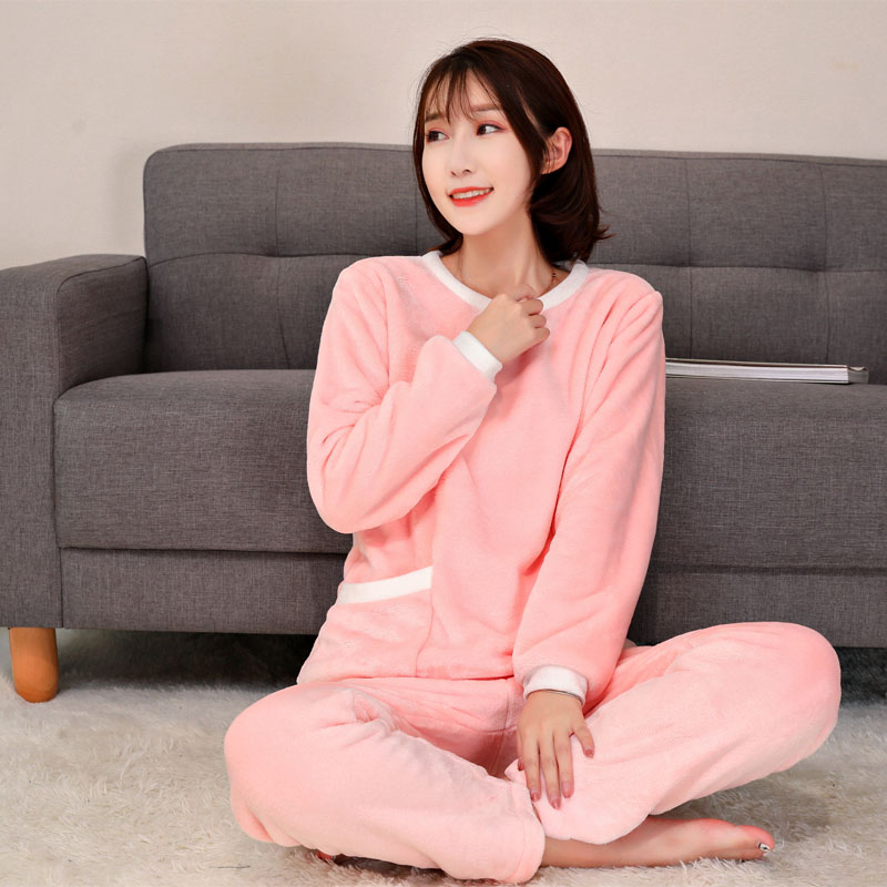 Bộ đồ ngủ nữ mùa thu flannel dày tay dài phù hợp với phiên bản Hàn Quốc ngọt ngào và dễ thương có thể mặc mùa đông trong nhà pijama lụa ngắn