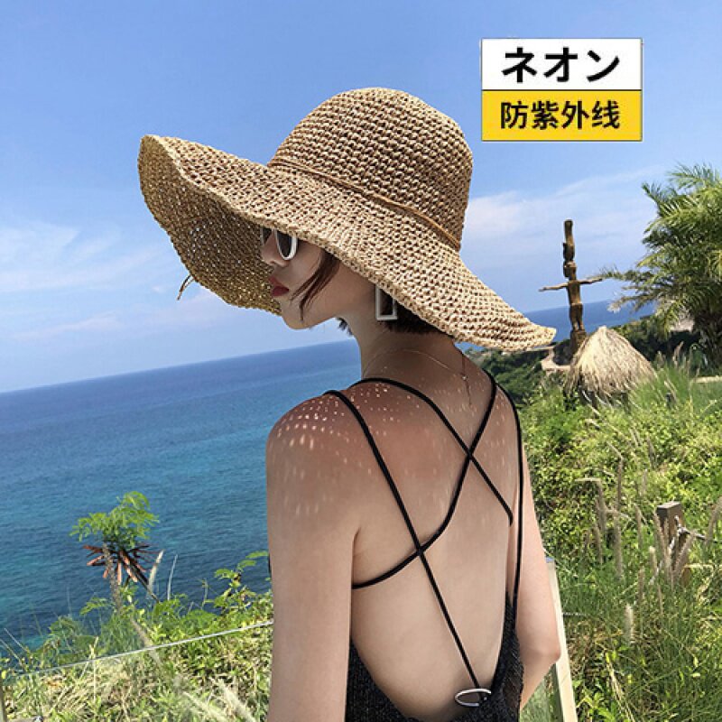 Japanese net red straw hat female beach small fresh big brim cover face sun hat UV sun hat hat big brim