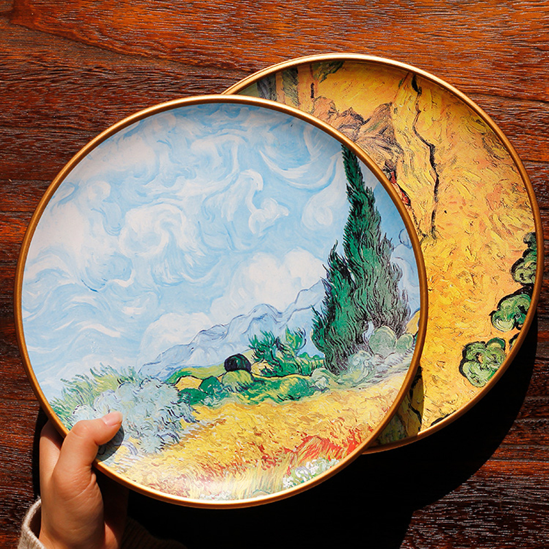 European decorative plate ornaments ceramic sitting plate wine cabinet bookshelf decoration restaurant wall hanging plate Van Gogh oil painting plate
