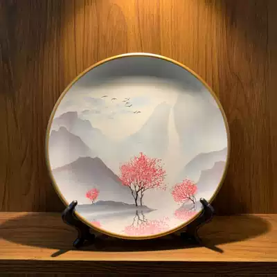 New Chinese style decorative plate bookshelf decoration Ceramic decoration Living room wine cabinet appreciation plate wall hanging plate craft porcelain plate