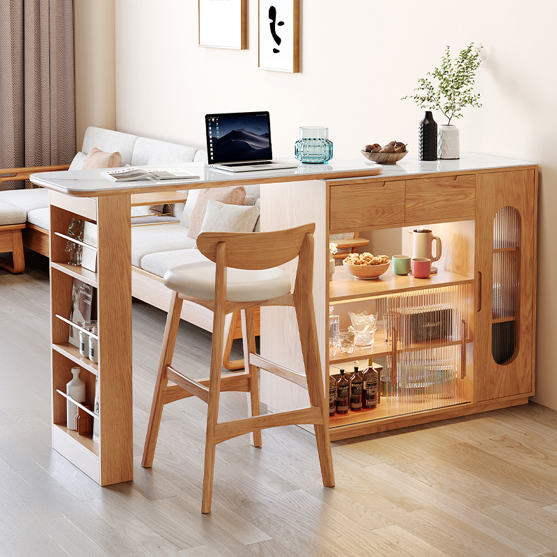 Modern minimalist multifunctional Japanese-style slate bar partition integrated telescopic movable dining table small-sized bar cabinet