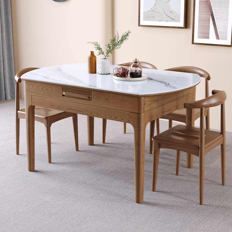 Nordic solid wood variable round table retractable dining table square round dual-use home small apartment folding thickened rock plate dining table