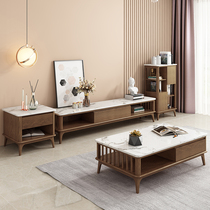 Light luxury marble solid wood coffee table living room small apartment designer coffee table TV cabinet side several film and television side cabinet combination