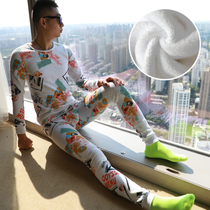 Mens thermal underwear set mens soil youth winter autumn clothes autumn pants cotton plus fleece thick personality fashion can be worn outside