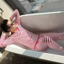 Mens Autumn Wear Autumn Pants Set Cotton Crew Neck Youth Autumn Winter Slim Base Underwear Stripe Tight