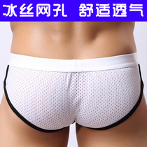 Breathable mens mesh mesh cutout U convex sac bag sexy ice briefs