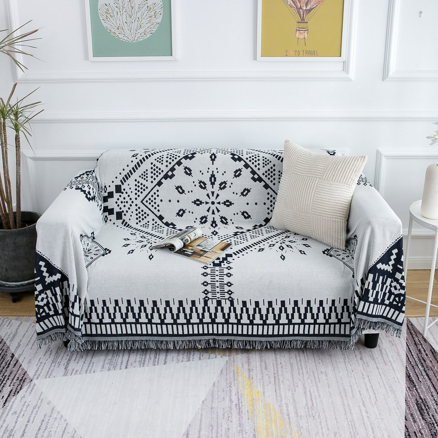 Nordic knit tapestry retro geometric sofa towel four seasons of general sofa cover sofa mat American wire