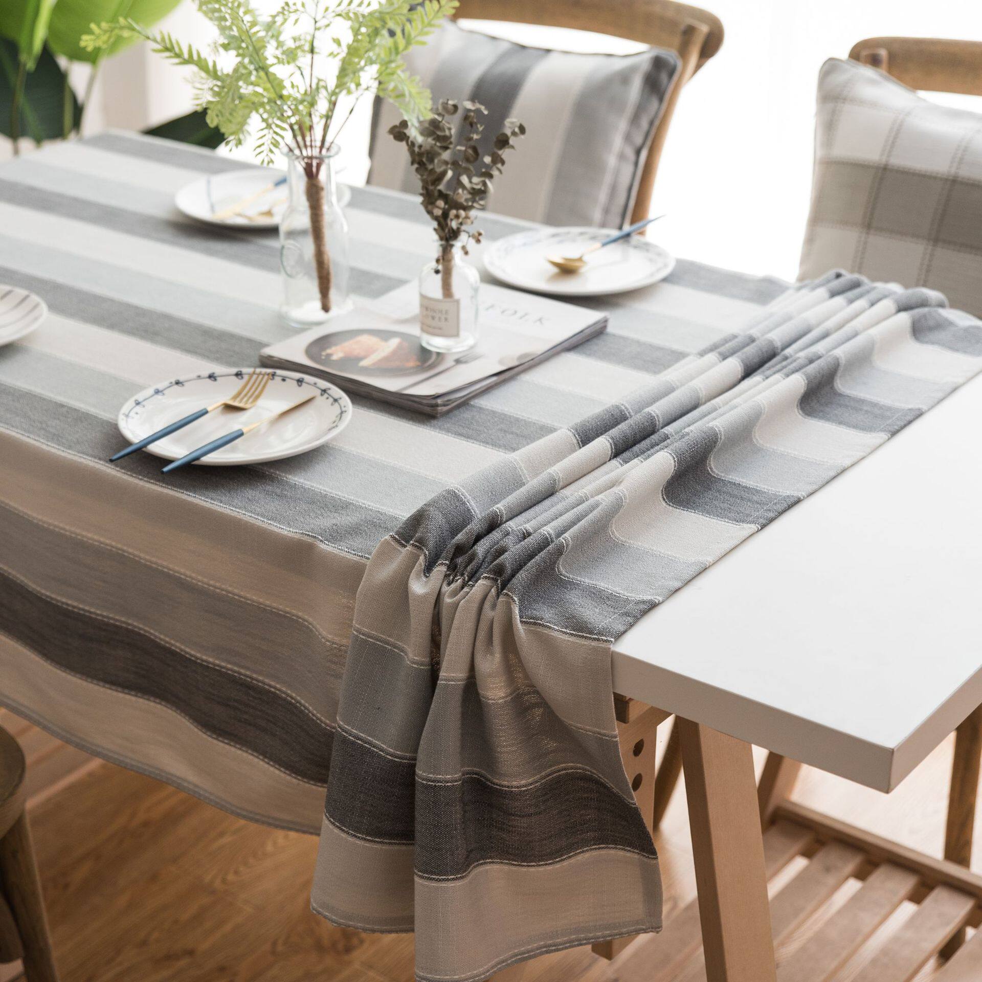 Nordic stripe imitation cotton linen tablecloth Modern light luxury style table cloth Japanese tablecloth cover cloth American coffee table cover towel