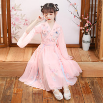 Chinese girls with ancient winds and long sleeves Children's old-fashioned super fairy skirt dress 12-year-old girl  ⁇ Kirt light yarn autumn dress