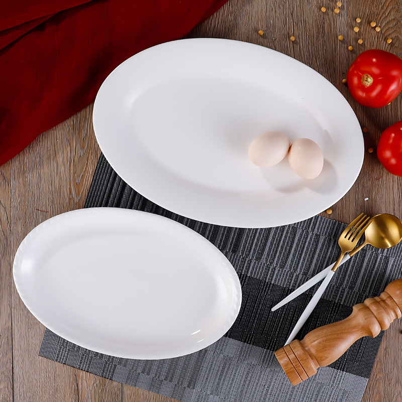 Pure White Ceramic Fish Dish Western Dining Tray Profiled Steamed Fish Dish Home Plate Hotel Hotel Oval Plate Creative Cutlery