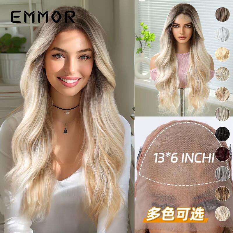 13*6 Large Area Front Lace Wig with Middle Parting, Highlighted Blonde, Fluffy Long Curly Hair Lace Wigs Long Hair