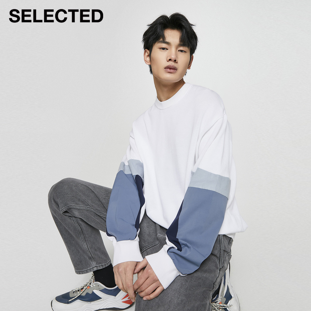 SELECTEDSELECMED New collision color round collar trendy loose casual stitch jersey blouse male) 421124026