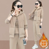 Демисезонные джинсы с начесом, модный спортивный костюм, бархатная толстовка, комплект, 3 предмета