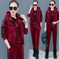 Комплект, утепленный пуховик, модный демисезонный бархатный спортивный костюм, 2020, городской стиль, 3 предмета