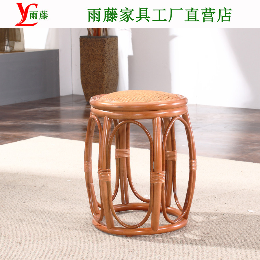 Natural rattan stool Makeup Stool rattan Genuine Rattan round Drummer Fujii Furniture Changing Shoes Casual Chair Real Vine Round Stool 2203