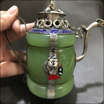 Antique household antique antique white copper seedlings silver package porcelain silver Kettle Teapot hip bottle gourd kung fu tea set Ming and Qing