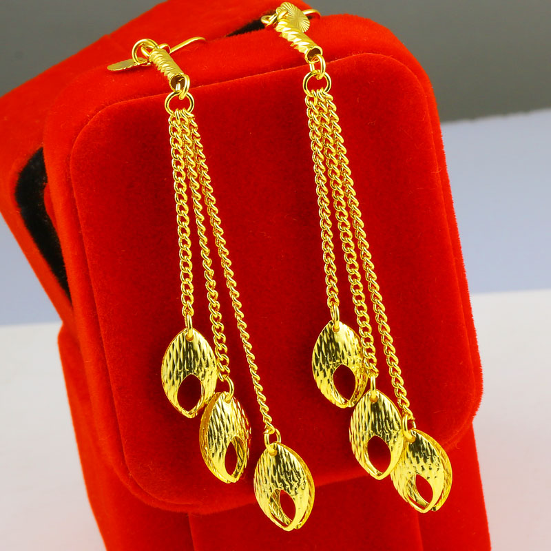Gold Earrings 9999 Foot Gold Female's lengthened section High Subflow Su Young Fashion Seven New Year's Eve delivery lover