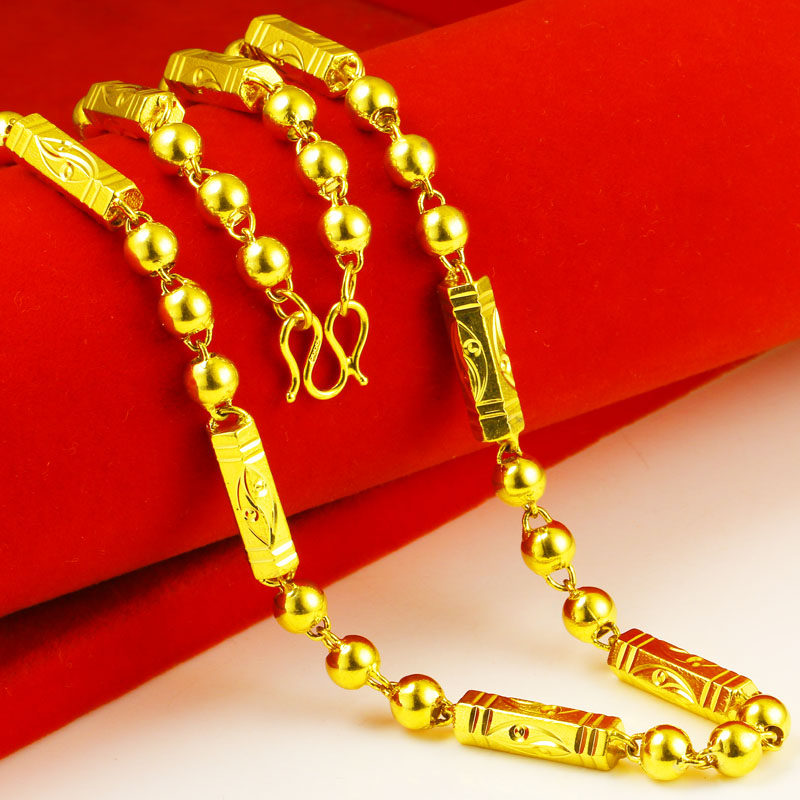 Gold necklace 9999 pure gold men and women buddha beads hexagonal column hollow transport beads round beads pure gold jewelry
