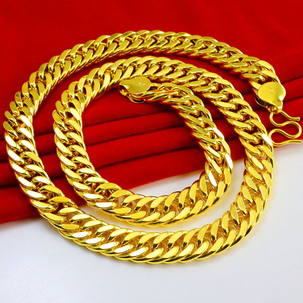 Long time no fading gold necklace for men and women simulation 999 pure gold chain thickness domineering horsewhip tank boss chain