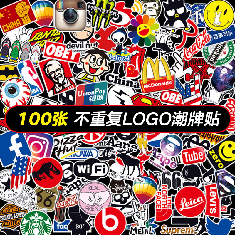 100 Tidal Card Logo Suitcases Stickers Waterproof European And European Brands Suitcase Personalities Laptop Stickers Deco GUITAR SKATEBOARD Guitar Skateboard Pull-box Decorative Painting for men and women electric car stickers