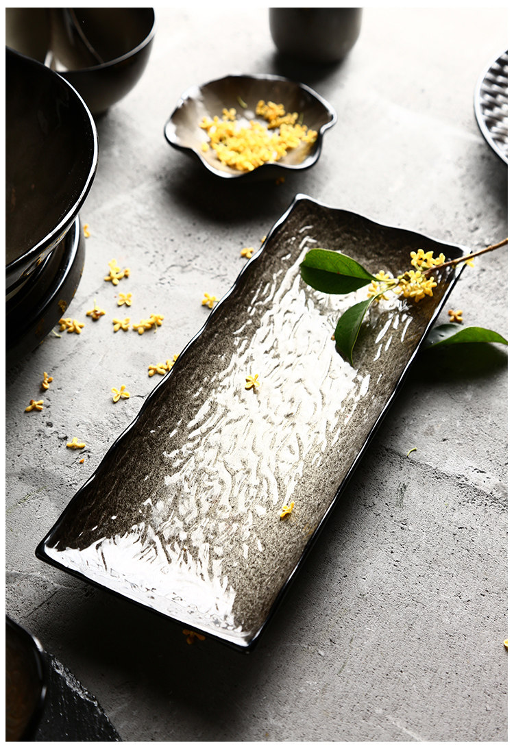 Retro restaurant, Japanese hotel, kitchen, home Black Mist series ceramic tableware set, plates, bowls and dishes pic 11