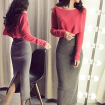 Spring female net red fashion temperament sexy one-step skirt suit hip skirt Shake sound Foreign goddess Fan two-piece set