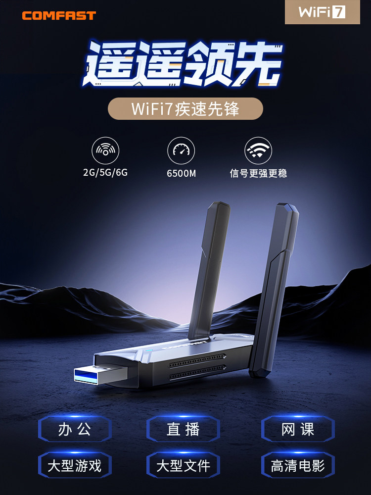 Comfast USB Wireless Network Card Wifi7 Driver-Free Tri-Band Gigabit Desktop Laptop Wifi Receiver Transmitter 6500m High-Power Gaming Network Card Cf-983Be