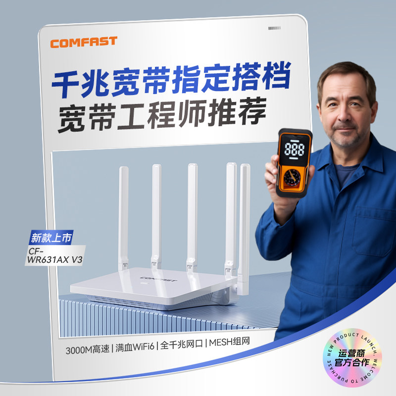 Comfast Router Wifi6 High-Speed 3000m Wireless Router Home Gigabit Wall-Penetrating 5g Gigabit Dual-Band Student Dormitory Home Router Cf-Wr631Ax V2