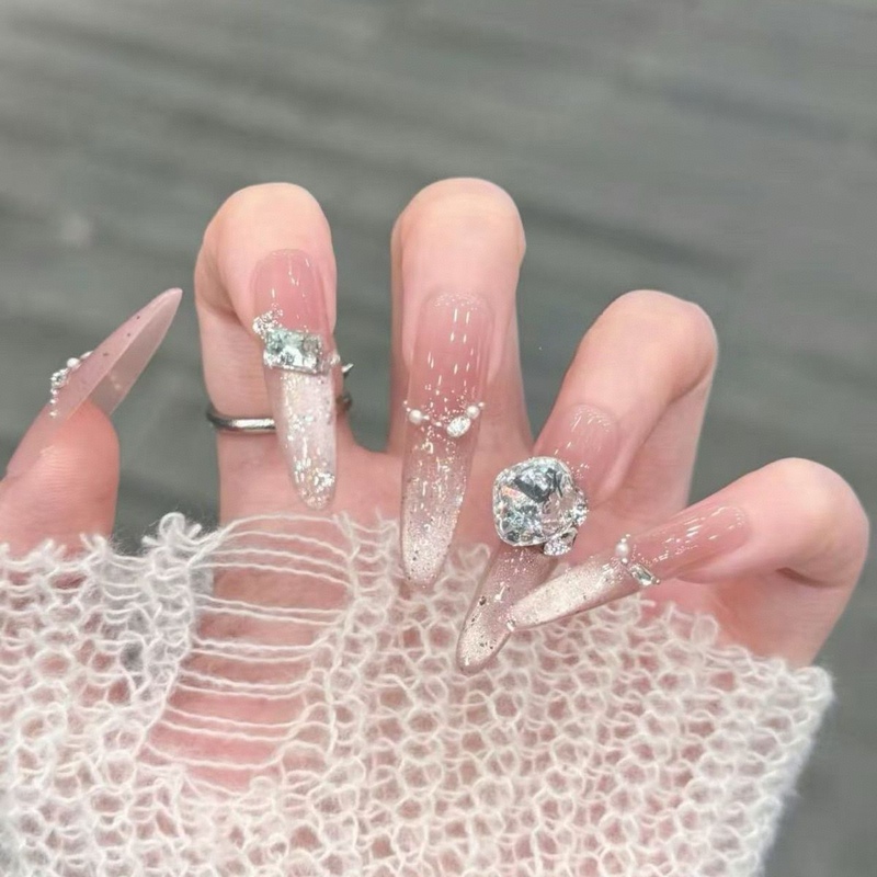Handmade Wearable Nails 2026 New Style High-End Long French Cat Eye Nail Art Finished Nails Removable