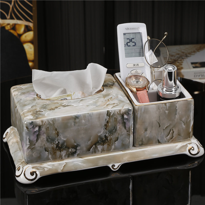 Light luxury multi-function tissue box ceramic candy tray box removable toilet paper remote control storage box living room coffee table decoration