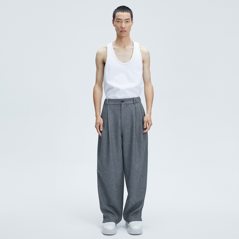 Dlyang Fine-Spun Sheep Wool Elastic Waist Simple Loose Trousers