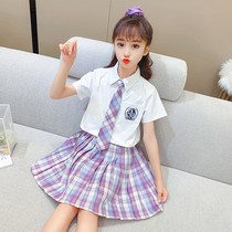 Childrens jk uniform summer grid skirt 12 girls Japanese college style gk skirt girls primary school school uniform set 10 years old