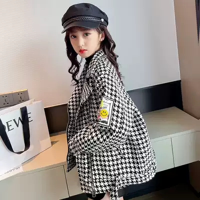 2021 Girls Autumn and Winter Clothing Thousand Bird's Coats for Little Girl Baby Korean Pie Coat Thickened