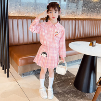 Girls Autumn Plaid Shirt Skirt Suit Children jk Skirt Girls College Style Pleated skirt Short skirt two-piece set