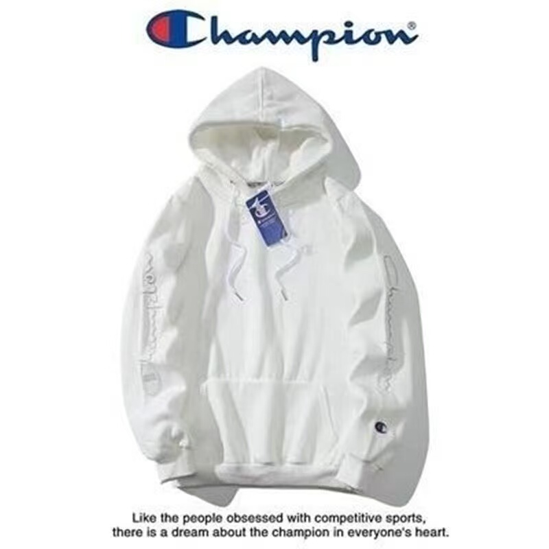 New Champion Autumn and Winter Embroidered Fleece Sweatshirt Sports Hooded Pullover Casual Unisex Couple Trendy Brand