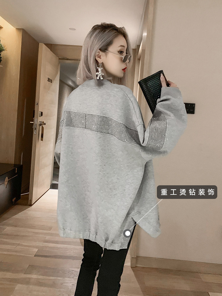 Baseball suit jacket women loose 2020 autumn new European station heavy industry hot diamond wild zipper casual jacket tide