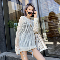 Hollow sweater female 2020 Autumn New European station heavy industry hot drill loose pullover lazy wind ice silk sweater