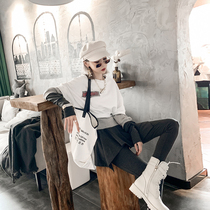Sweater skirt suit Womens fashion Europe station 2020 new autumn loose stitching irregular leggings two-piece set