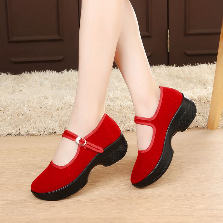 Square Dance Shoes Fall Dancing Shoes Soft Bottom Red New Medium-high Heel Old Beijing Cloth Shoes Woman and Fashion to Work-Taobao
