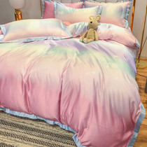 Dream Gradient Color Sky Silk Four Pieces Full Cotton Pure Cotton Ice Silk Quilt Cover Cool Naked Sleep summer bed Bedding Bedasa