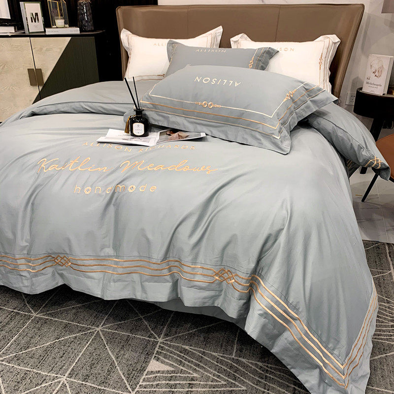 120s gung satin long suede cotton four pieces of pure cotton full cotton embroidery quilt cover upscale European-style hotel wind bed supplies