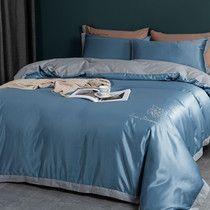 Light luxury high-end 60 silk four-piece set Cotton pure cotton solid color ice silk quilt cover Nordic Wind bedding fitted sheet