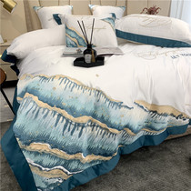 Washed true silk sliding sheet four pieces of set pure cotton light and luxurious embroidery full cotton quilts with double European-style bed with supplies 1 8m