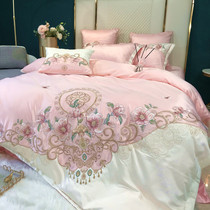 Chinese high-grade embroidered bed four-piece set Cotton pure cotton quilt silk ice silk 1 8 fitted sheet Chinese style 4-piece set