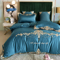 Nordic style luxury embroidery European silk cotton four-piece set Pure cotton quilt cover sheet fitted sheet Net red bedding