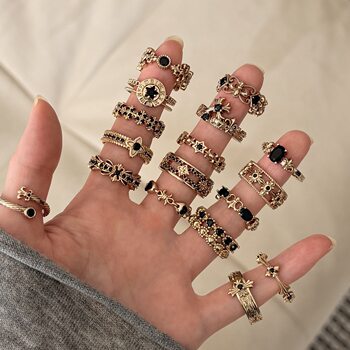 Vintage black zirconia micropaved cross open ring
