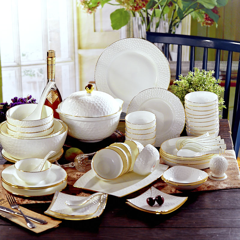 Jingdezhen Bone China Porcelain Cutlery Cutlery Sets Bowls Trays 60 pieces Dining Bowls with creative home Ceramic Bowls Dish soup Bowls Dish Spoon